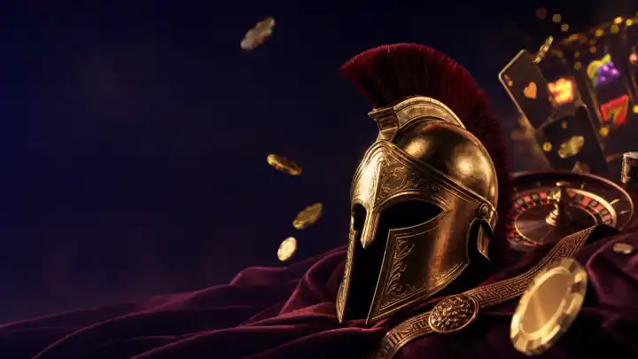 Slota Casino Schweiz Brand Hub mit Sparta Casino Visual Goldener Sparta Casino Helm für Slota Casino Schweiz Brand Hub